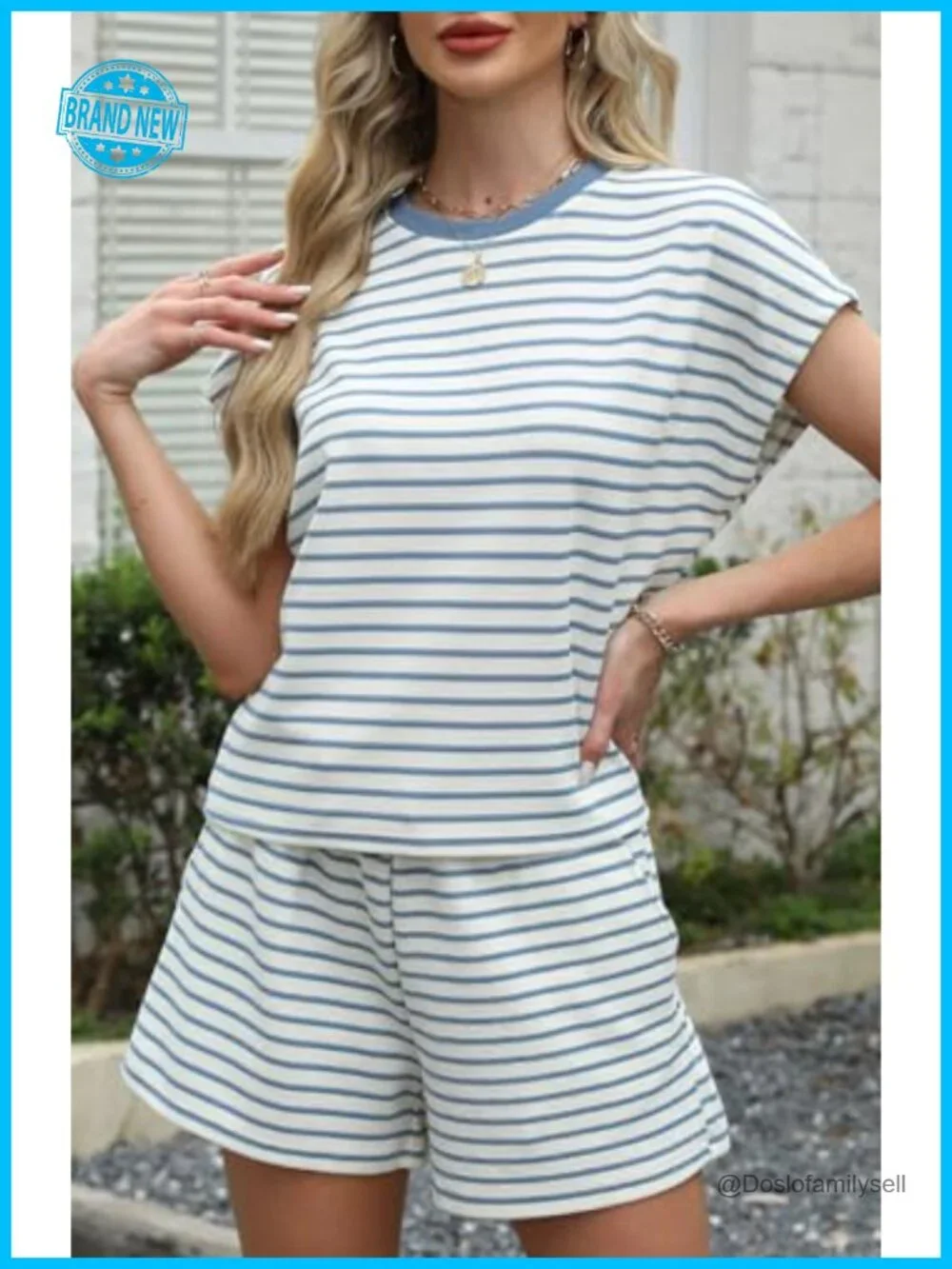 2 Piece Short Set Lounge Shorts Striped Matching Set Travel Outfit